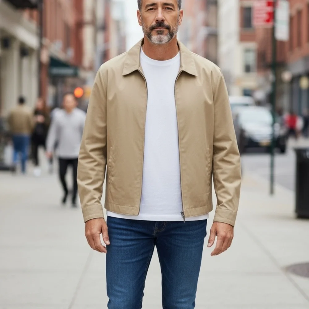 Perry Ellis Portfolio Poly Tech Harrington Jacket Khaki Beige XL - Picture 6 of 6